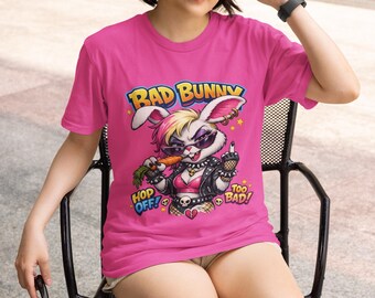Bad Bunny Graphic T-Shirt Punk Rocker Streetwear Edgy Pink Cotton Tee