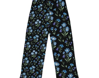 Blue Wildflower Pattern Pajama Pants | Floral Lounge Sleepwear
