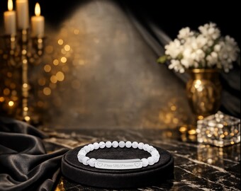 Engraved Natural Stone Bracelet, Personalized Text, Hypoallergenic Jewelry