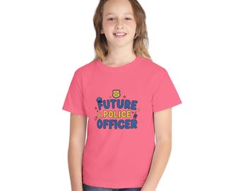Future Police Officer Youth T-shirt | Kids Cop Badge Handcuffs Design