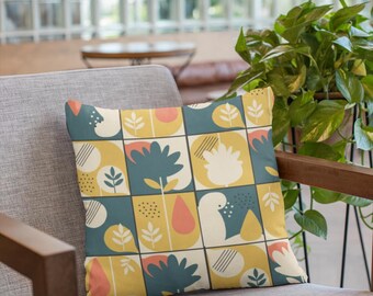 Mid-Century Modern Throw Pillow: Abstract Floral, Scandinavian Decor