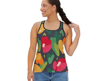 Bold Floral Pattern Tank Top | Colorful Abstract Tulip All-Over Print