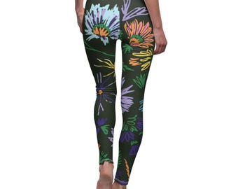 Hand-Drawn Style Floral Doodle Leggings | Leggings