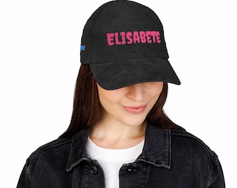 Individuell gestickte Vintage Cord-Kappe: Personalisieren Sie 4 Seiten, Distressed Washed Cotton Hat