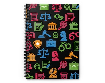 Colorful Law Icons Spiral Notebook | Ruled Journal, Legal Pattern
