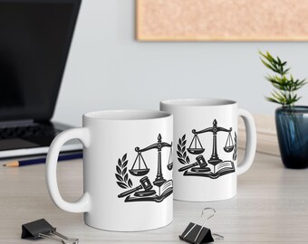 Scales of Justice Law Book Laurel Ceramic Mug | 11oz 15oz