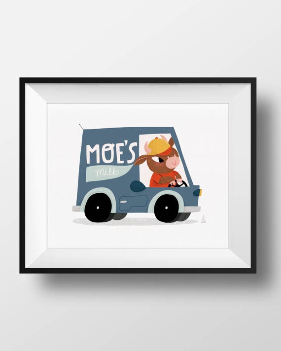 Fine Art Nursery Print Moe's Milk Cows in Cars Cute - Etsy