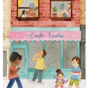 Fine Art Print Cafe Emilia Cute City Art Print Kids Room image 2