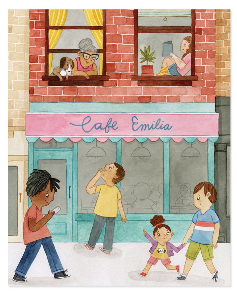 Fine Art Print Cafe Emilia Cute City Art Print Kids Room image 2