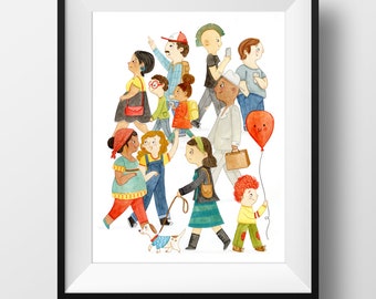 Fine Art Print - Colorful Crowd • Cute Multicultural Art Print • Kids Room