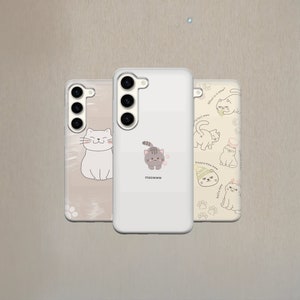 Cat Phone Case Cute Pastel Cover for Samsung Galaxy S24 S23 FE S22 Pro S21 Ultra A25 A15 S24 FE  S25 Edge A26 A71 A56