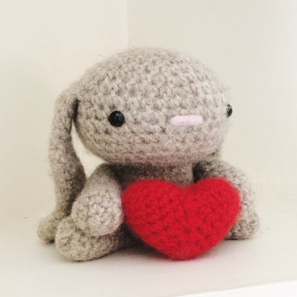 Felted wool crochet bunny with heart