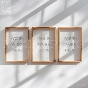 Mockup 3x picture frame 2/3 wooden frame frame model PSD JPG PNG frame aspect ratio 2 : 3 smart layer Photoshop 6000px 300dpi No.001