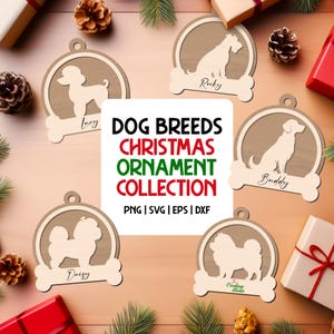Dog Breeds Christmas Ornament SVG Laser Cut File Collection, Personalized Dog Ornament, Custom Pet Christmas Decor, Glowforge & Lightburn