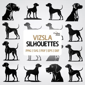 Vizsla Silhouettes SVG & PNG Bundle | Personalized Vizsla Silhouette Vector Drawing, Vizsla Laser Cut Files, Digital - Instant Download