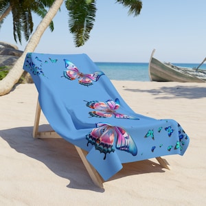 Colorful Blue Butterflies Beach Towel