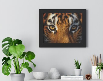 Impression de tigre vintage encadrée, art mural neutre estompé