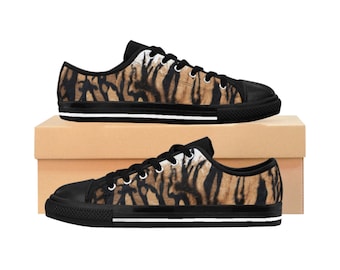 Tiger Theme Men's Sneakers - Animal Print Canvas Shoes
