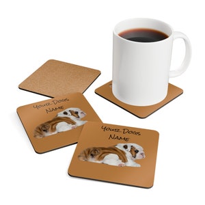 Bulldog Personalized Coasters, Corkwood Coaster Set