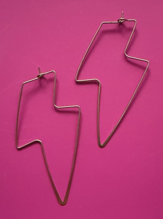 Brass Lightening Bolt Hoop Earrings (62mm)