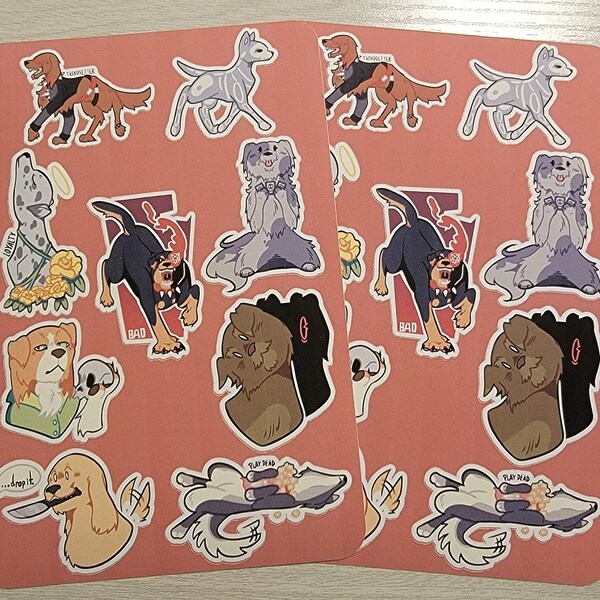 Macabre Dogs Sticker Sheet | 4.25in x 6.5in Vinyl Sticker Sheet | 9 Vinyl Sticker Set