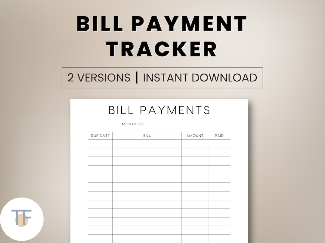 Bill Payment Tracker Template Printable Digital Download Tracker