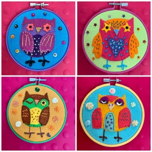 Superb Owls Original Appliqué Hoop Art
