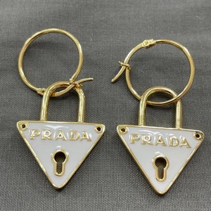 Vintage Prada Gold Triangle Dangle Earrings with Box