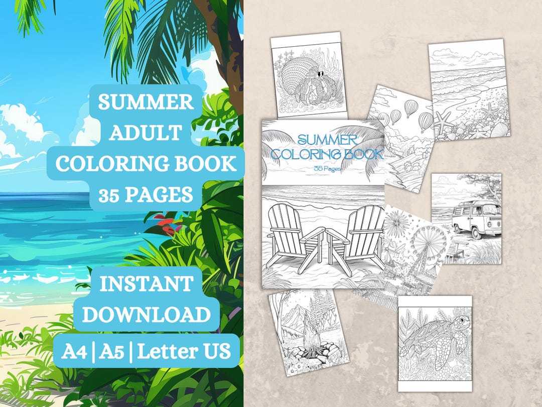 Printable Adult Coloring Book | 35 Summer Coloring Pages | Coloring ...
