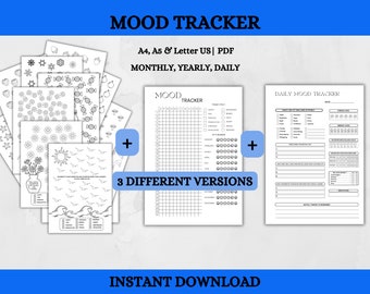 Stimmung Tracker Printable Kit, monatliches Stimmungslog, Stimmungstracker Bullet Journal, täglicher Stimmungstracker, sofortiger Download PDF, A4, A5