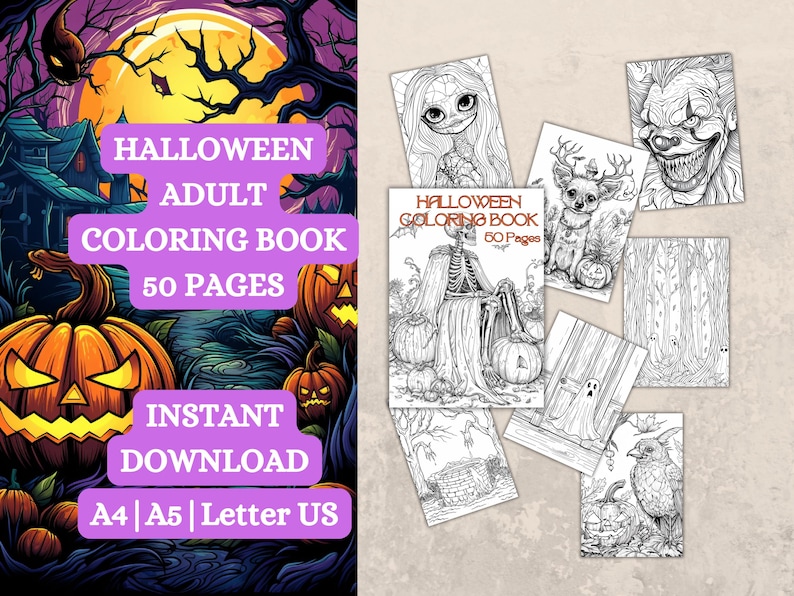 Libro para colorear de terror de Halloween, diseños góticos espeluznantes (PDF imprimible) imagen 1