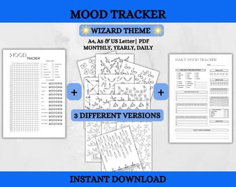 Stimmung Tracker Zauberer Thema Druckbares Kit, monatliches Stimmungslog, Stimmungstracker Bullet Journal, täglicher Stimmungstracker, Jährliches Stimmungstagebuch, Download