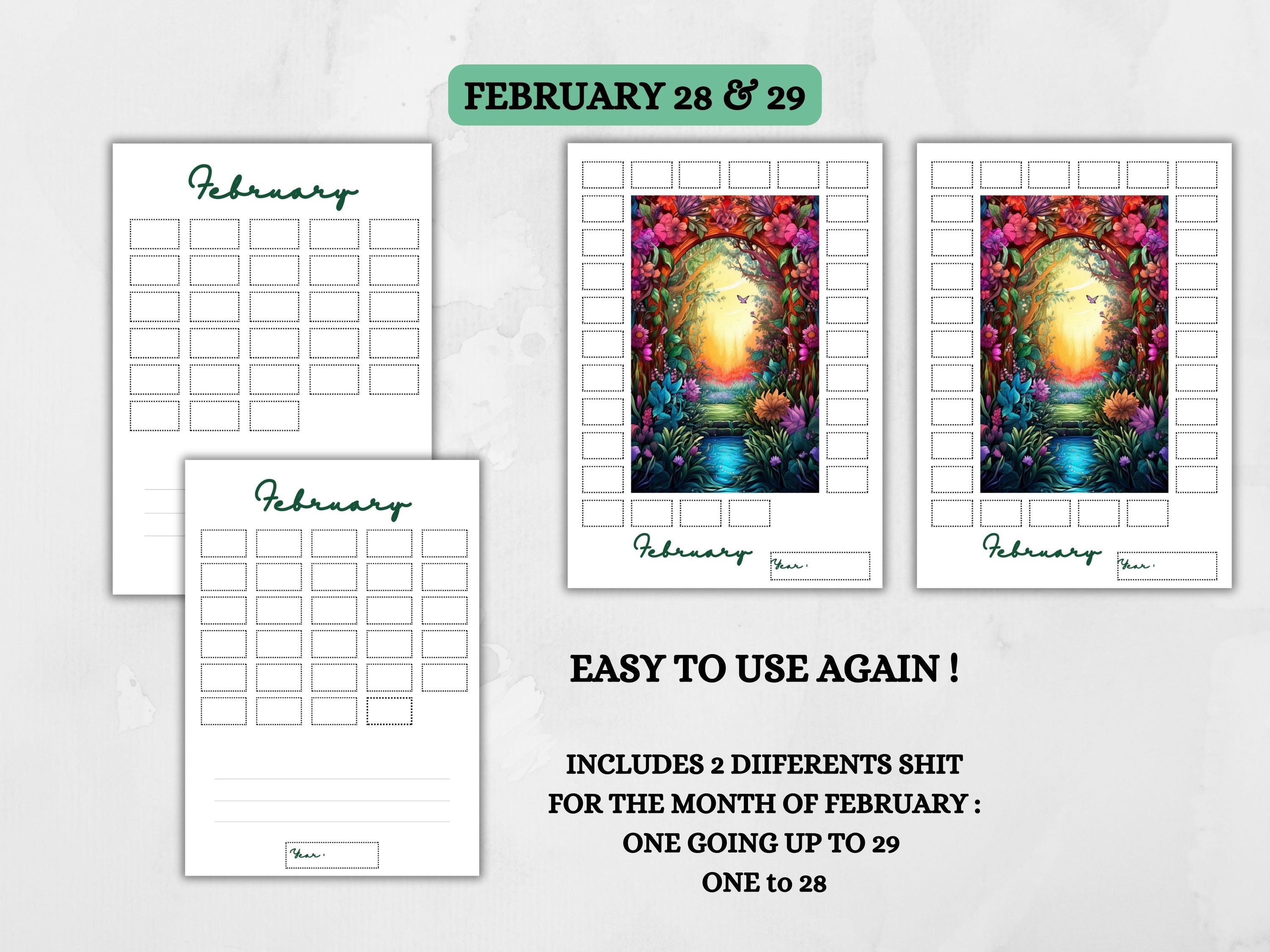 Undated Calendar, Printable Calendar, Monthly Planner, Monthly Calendar ...