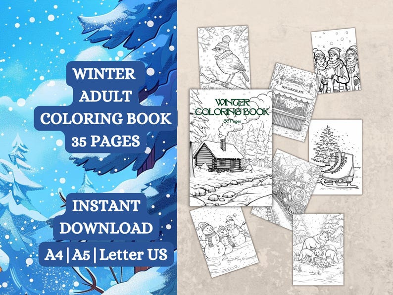 Printable Adult Coloring Book | 35 Winter Coloring Pages | Coloring ...