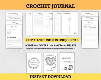 Printable Crochet Journal | Crochet Planner | Crochet Tracker | Instant download PDF | Pattern Bundle| Bullet Journal | A4 | A5 | Letter US