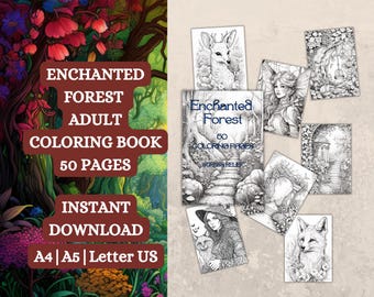 Enchanted Forest Adult Coloring Book | 50 Fantasy Pages (Instant Download PDF)