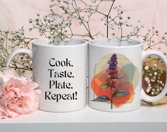 Elegant Lavender Line Art Coffee Mug for Cooks Taste, Plate & Repeat - Perfect Home or Office Decor And Even A Better Present