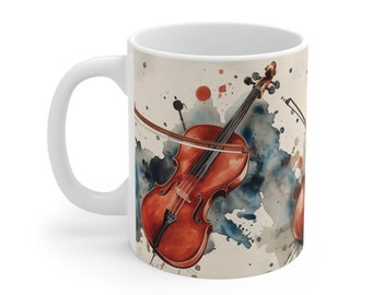 Symphony Splash Watercolor Mug – Artistic Violin Design Coffee Cup for Music Lovers