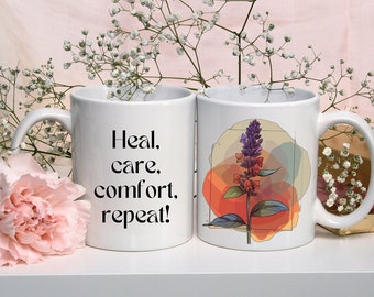 Coffee Mug with Line Art Lavender - Nature Inspired for Home & Office, Perfect Plant Lovers' Gift Heal, Care, Comfort, Repeat for Spring
