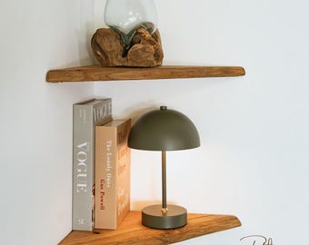 Corner shelf made of oak with natural edge | Solid wood corner wall shelf | Floating wooden shelf | Bathroom shelf | Living room shelf