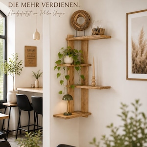 Eckregal aus massiver Eiche | Handgefertigtes Wandregal aus Holz | Rustikales Eck Wandregal für Wohnzimmer, Küche & Bad
