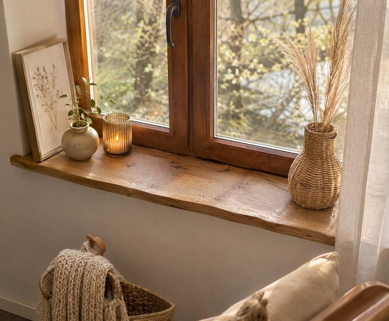 Solid oak window sill – natural, durable, with live edge – premium quality image 1