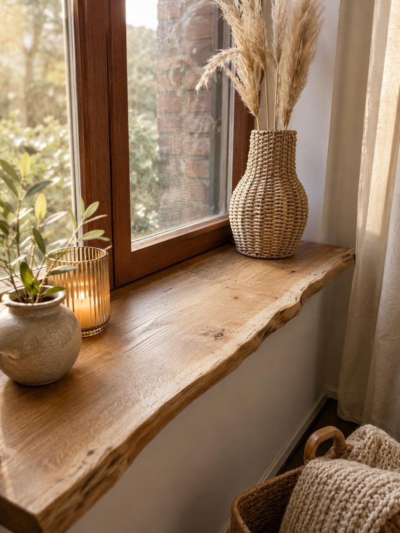 Solid oak window sill – natural, durable, with live edge – premium quality image 2