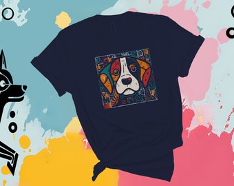 Colorful Geometric Dog T-Shirt, Abstract Stain-glass design Tee, Unisex Graphic Shirt, Casual Dog Lover Clothing