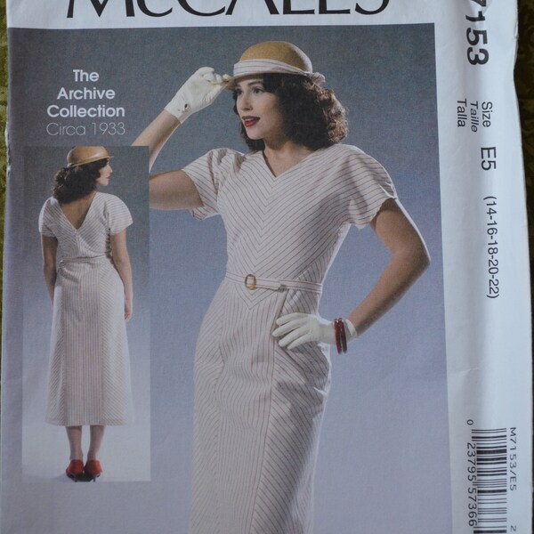 Misses' 1930s Dress Pattern. Uncut McCall's 7153 in sizes 14-22