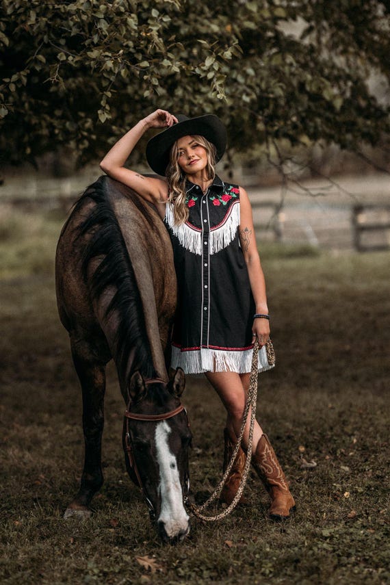 Embroidered Western Fringe Shirt Dress: Rhinestone Cowgirl Style - Etsy  Israel