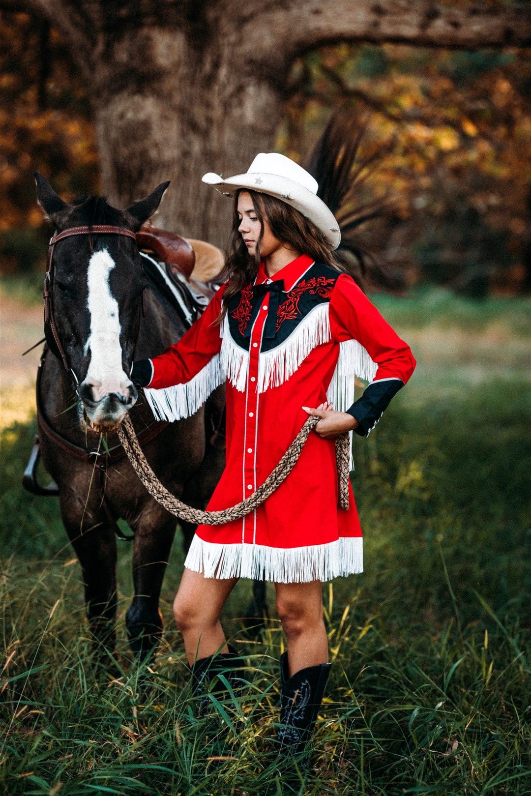 Embroidered Fringe Western Shirt Dress: Cowgirl Style