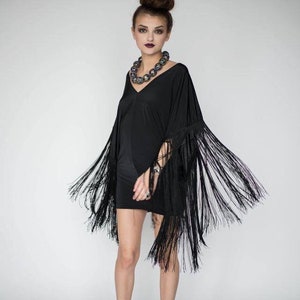 Abito nero frangia, boho abito frangia, frangia nera boho, lunga frangia vestito, frangia vestito, stevie nicks, boho abito, hippie Abito, festival