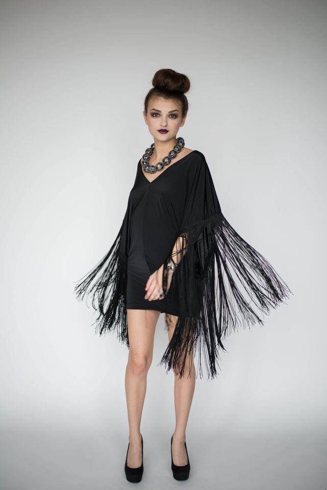 TASSEL-FRINGE MESH PANEL SHORT DRESS (BLACK) – Dress Code Chic
