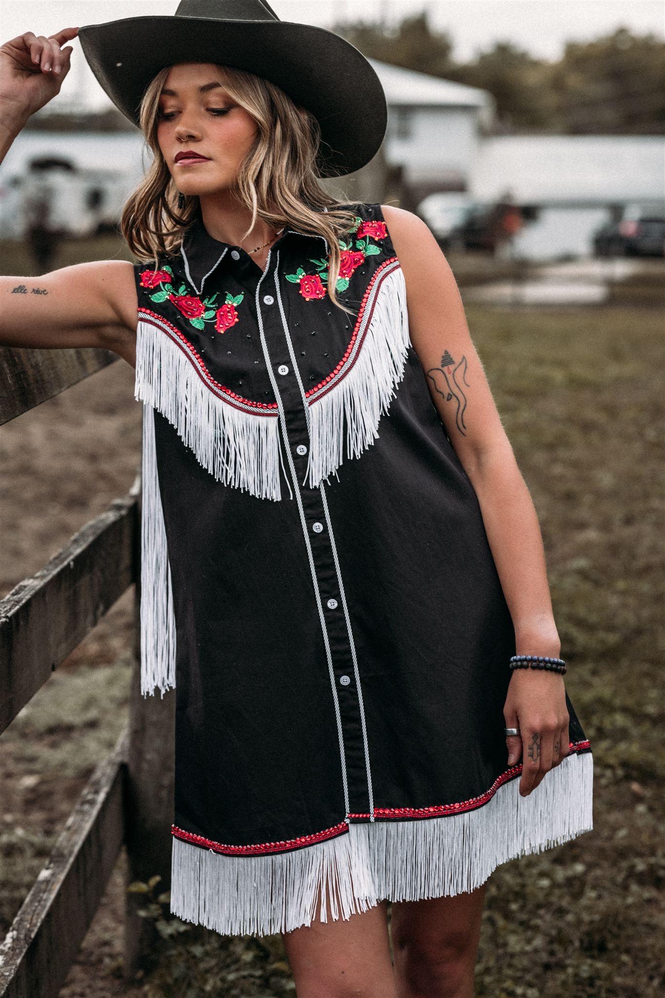 fringe shirt dress Black & White Embroidered Fringe Shirt Dress Unique Vintage